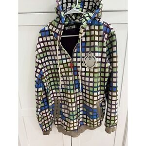 Nomis Hoodie Mens M Geometric Full Zip Snowboard Skate Y2K Multicolor Fleece